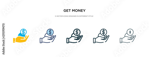 get money icon in different style vector illustration. two colored and black get money vector icons designed in filled, outline, line and stroke style can be used for web, mobile, ui