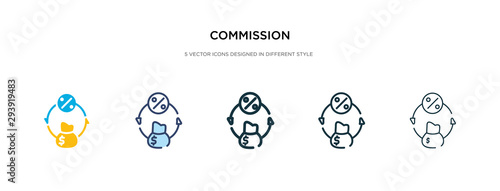 commission icon in different style vector illustration. two colored and black commission vector icons designed in filled, outline, line and stroke style can be used for web, mobile, ui