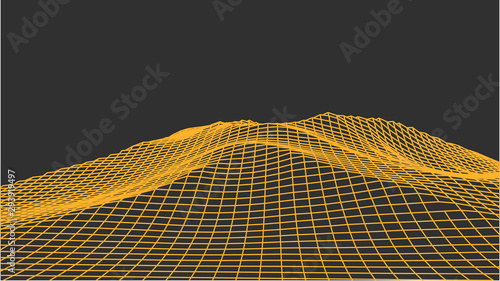 Abstract vector wireframe landscape. Abstract mesh background. Polygonal mountains. Vector illustration.