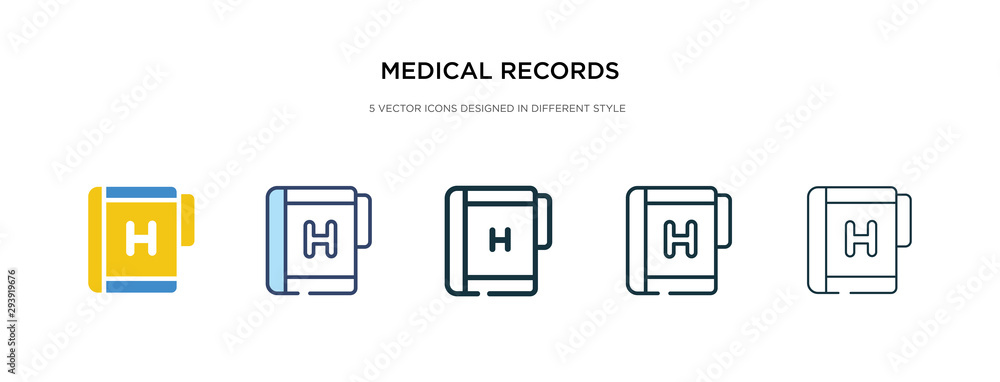 medical records icon in different style vector illustration. two colored and black medical records vector icons designed in filled, outline, line and stroke style can be used for web, mobile, ui medical records icon in different style vector illustration. two colored and black medical records vector icons designed in filled, outline, line and stroke style can be used for web, mobile, ui