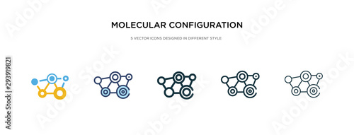 molecular configuration icon in different style vector illustration. two colored and black molecular configuration vector icons designed in filled, outline, line and stroke style can be used for