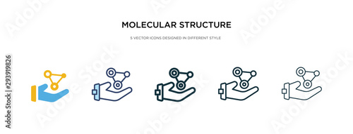 molecular structure icon in different style vector illustration. two colored and black molecular structure vector icons designed in filled  outline  line and stroke style can be used for web 