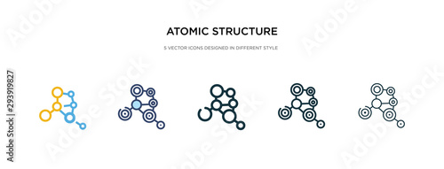 atomic structure icon in different style vector illustration. two colored and black atomic structure vector icons designed in filled, outline, line and stroke style can be used for web, mobile, ui