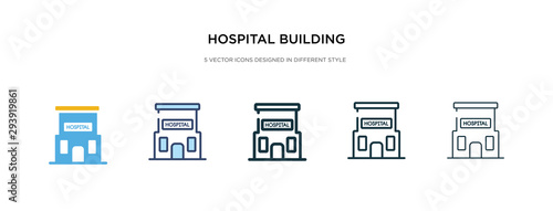 hospital building front icon in different style vector illustration. two colored and black hospital building front vector icons designed in filled, outline, line and stroke style can be used for