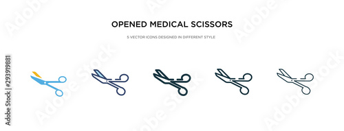 opened medical scissors icon in different style vector illustration. two colored and black opened medical scissors vector icons designed in filled, outline, line and stroke style can be used for