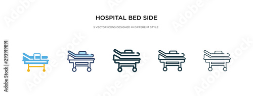 hospital bed side view icon in different style vector illustration. two colored and black hospital bed side view vector icons designed in filled, outline, line and stroke style can be used for web,
