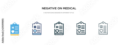 negative on medical clipboard icon in different style vector illustration. two colored and black negative on medical clipboard vector icons designed in filled, outline, line and stroke style can be