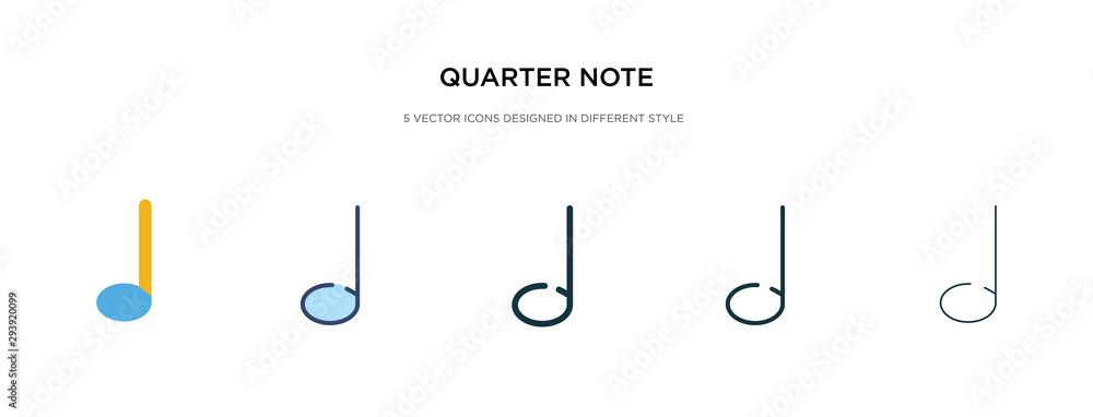 quarter note icon in different style vector illustration. two colored and black quarter note vector icons designed in filled, outline, line and stroke style can be used for web, mobile, ui quarter note icon in different style vector illustration. two colored and black quarter note vector icons designed in filled, outline, line and stroke style can be used for web, mobile, ui
