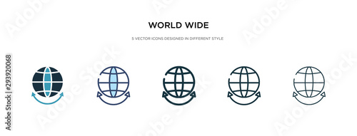 world wide icon in different style vector illustration. two colored and black world wide vector icons designed in filled, outline, line and stroke style can be used for web, mobile, ui