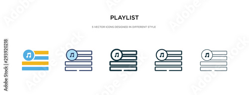 playlist icon in different style vector illustration. two colored and black playlist vector icons designed in filled, outline, line and stroke style can be used for web, mobile, ui