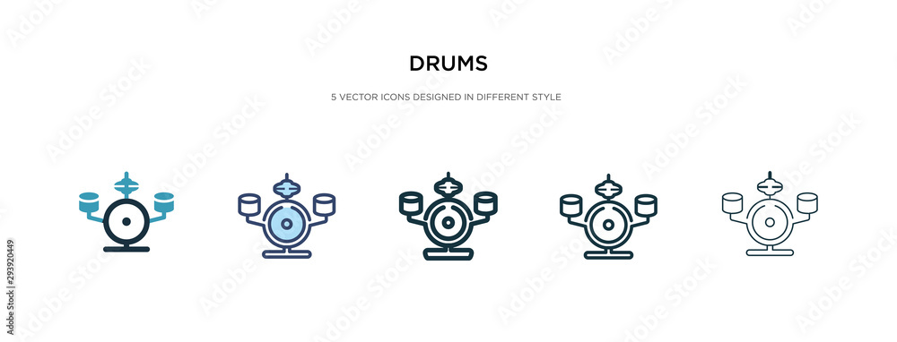 drums icon in different style vector illustration. two colored and black drums vector icons designed in filled, outline, line and stroke style can be used for web, mobile, ui drums icon in different style vector illustration. two colored and black drums vector icons designed in filled, outline, line and stroke style can be used for web, mobile, ui