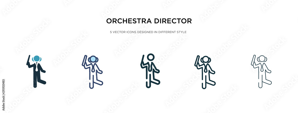 orchestra director with stick icon in different style vector illustration. two colored and black orchestra director with stick vector icons designed in filled, outline, line and stroke style can be