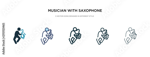 musician with saxophone icon in different style vector illustration. two colored and black musician with saxophone vector icons designed in filled, outline, line and stroke style can be used for