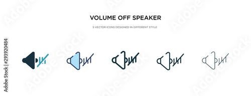 volume off speaker icon in different style vector illustration. two colored and black volume off speaker vector icons designed in filled, outline, line and stroke style can be used for web, mobile,
