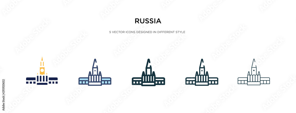 russia icon in different style vector illustration. two colored and black russia vector icons designed in filled, outline, line and stroke style can be used for web, mobile, ui