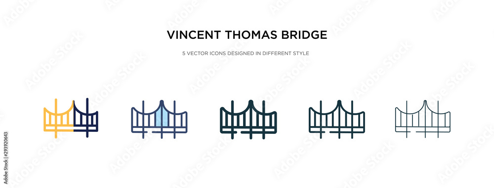 Fototapeta premium vincent thomas bridge icon in different style vector illustration. two colored and black vincent thomas bridge vector icons designed in filled, outline, line and stroke style can be used for web,