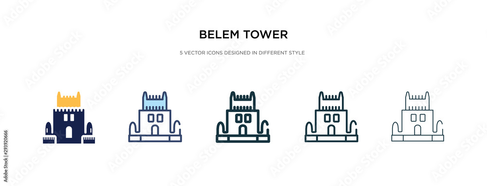 belem tower icon in different style vector illustration. two colored and black belem tower vector icons designed in filled, outline, line and stroke style can be used for web, mobile, ui