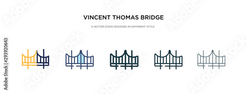 vincent thomas bridge icon in different style vector illustration. two colored and black vincent thomas bridge vector icons designed in filled, outline, line and stroke style can be used for web,