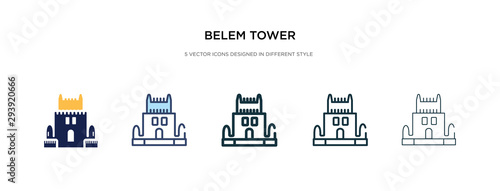 belem tower icon in different style vector illustration. two colored and black belem tower vector icons designed in filled, outline, line and stroke style can be used for web, mobile, ui