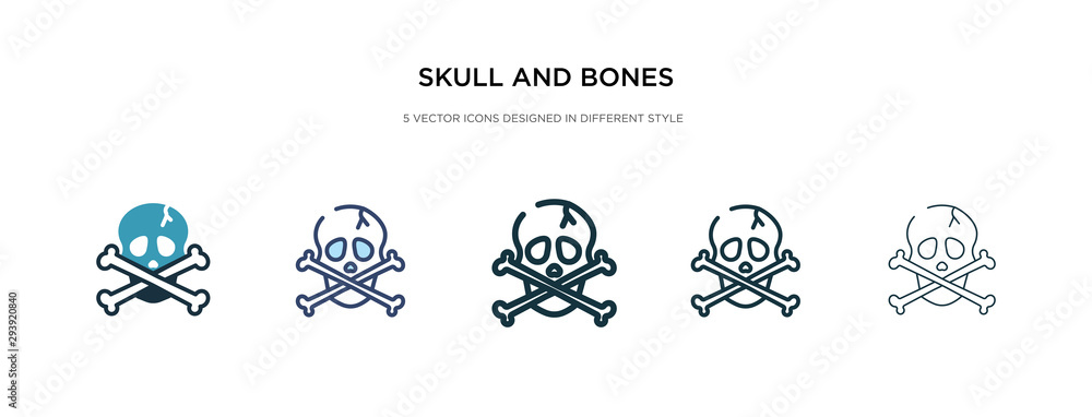 skull and bones icon in different style vector illustration. two colored and black skull and bones vector icons designed in filled, outline, line stroke style can be used for web, mobile, ui skull and bones icon in different style vector illustration. two colored and black skull and bones vector icons designed in filled, outline, line stroke style can be used for web, mobile, ui