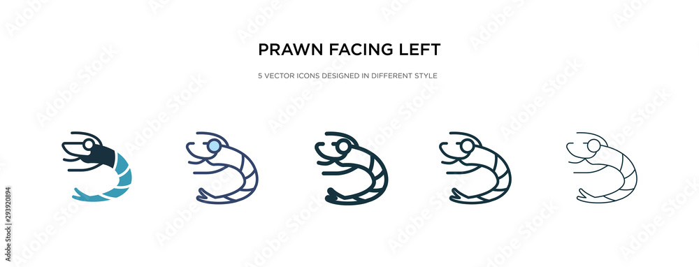 prawn facing left icon in different style vector illustration. two colored and black prawn facing left vector icons designed in filled, outline, line and stroke style can be used for web, mobile, ui prawn facing left icon in different style vector illustration. two colored and black prawn facing left vector icons designed in filled, outline, line and stroke style can be used for web, mobile, ui
