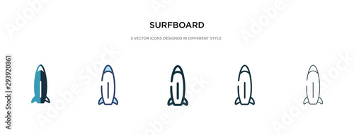 surfboard icon in different style vector illustration. two colored and black surfboard vector icons designed in filled  outline  line and stroke style can be used for web  mobile  ui