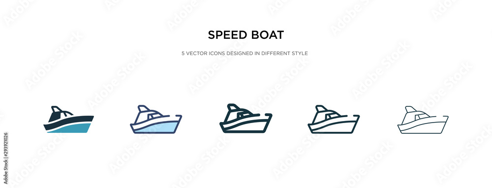 Fototapeta speed boat icon in different style vector illustration. two colored and black speed boat vector icons designed in filled, outline, line and stroke style can be used for web, mobile, ui