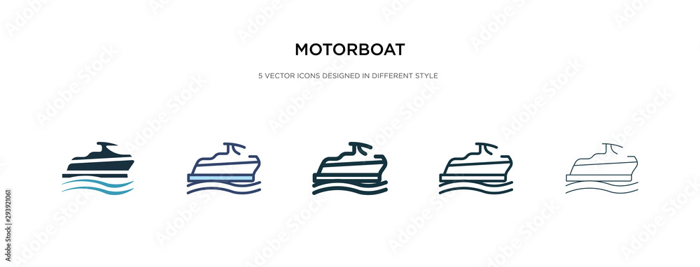 motorboat icon in different style vector illustration. two colored and black motorboat vector icons designed in filled, outline, line and stroke style can be used for web, mobile, ui motorboat icon in different style vector illustration. two colored and black motorboat vector icons designed in filled, outline, line and stroke style can be used for web, mobile, ui