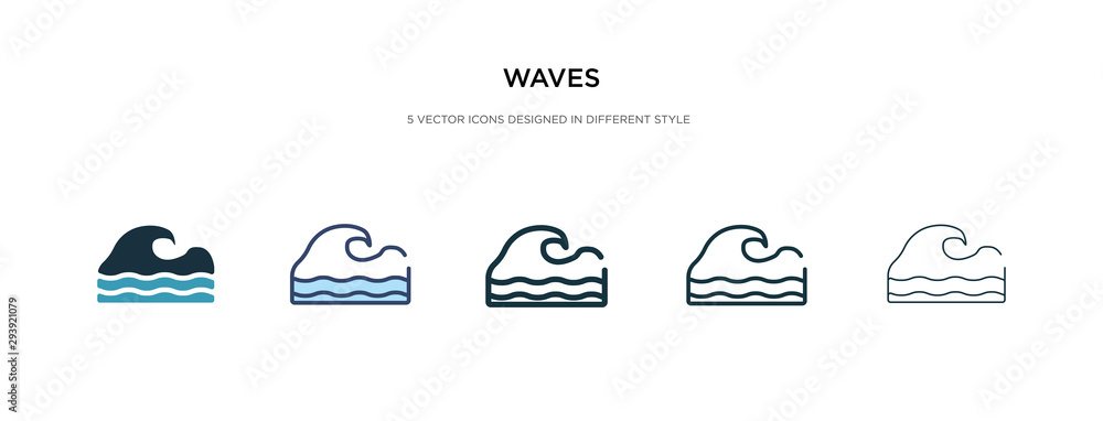 waves icon in different style vector illustration. two colored and black waves vector icons designed in filled, outline, line and stroke style can be used for web, mobile, ui waves icon in different style vector illustration. two colored and black waves vector icons designed in filled, outline, line and stroke style can be used for web, mobile, ui