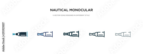 nautical monocular icon in different style vector illustration. two colored and black nautical monocular vector icons designed in filled, outline, line and stroke style can be used for web, mobile,