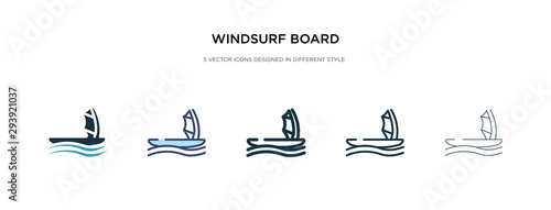 windsurf board icon in different style vector illustration. two colored and black windsurf board vector icons designed in filled, outline, line and stroke style can be used for web, mobile, ui