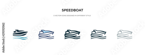 speedboat icon in different style vector illustration. two colored and black speedboat vector icons designed in filled, outline, line and stroke style can be used for web, mobile, ui