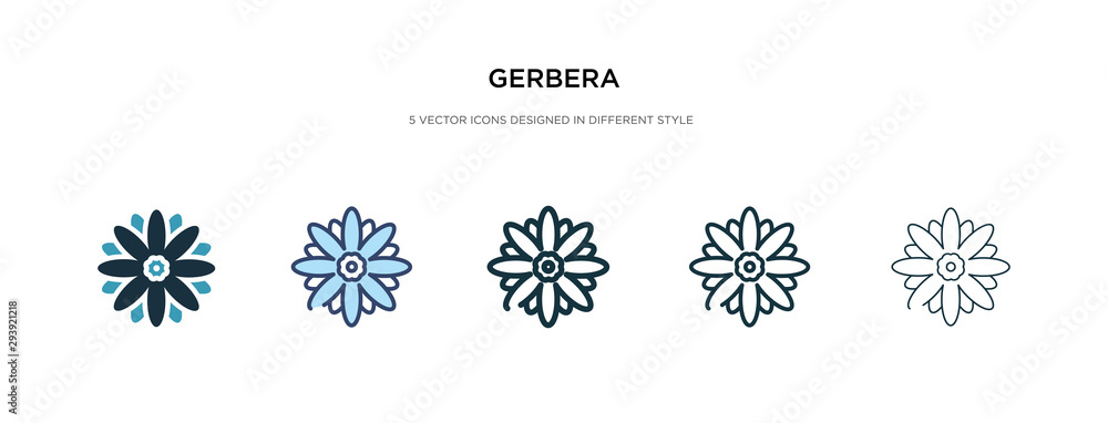 gerbera icon in different style vector illustration. two colored and black gerbera vector icons designed in filled, outline, line and stroke style can be used for web, mobile, ui gerbera icon in different style vector illustration. two colored and black gerbera vector icons designed in filled, outline, line and stroke style can be used for web, mobile, ui
