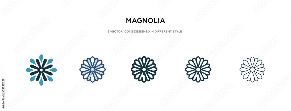 magnolia icon in different style vector illustration. two colored and black magnolia vector icons designed in filled, outline, line and stroke style can be used for web, mobile, ui magnolia icon in different style vector illustration. two colored and black magnolia vector icons designed in filled, outline, line and stroke style can be used for web, mobile, ui