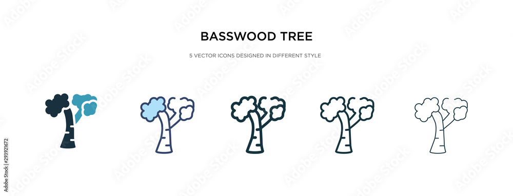 basswood tree icon in different style vector illustration. two colored and black basswood tree vector icons designed in filled, outline, line and stroke style can be used for web, mobile, ui basswood tree icon in different style vector illustration. two colored and black basswood tree vector icons designed in filled, outline, line and stroke style can be used for web, mobile, ui