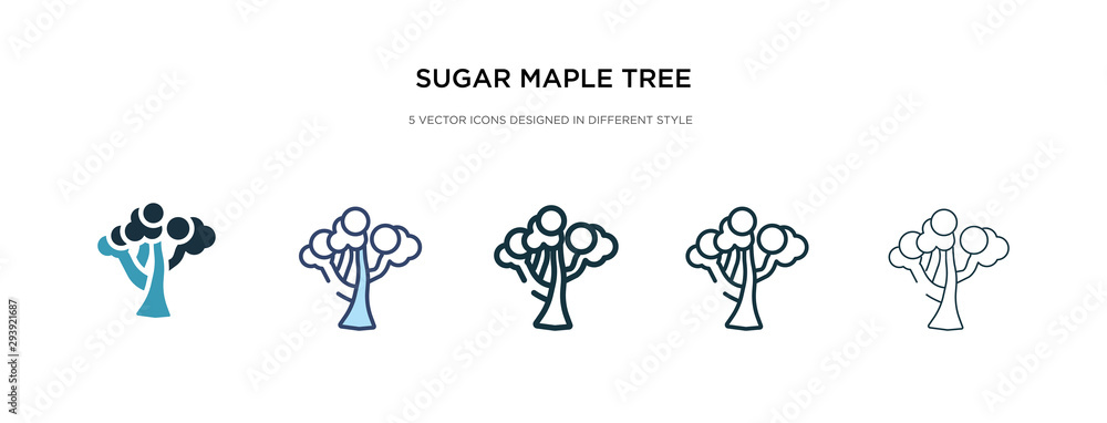 sugar maple tree icon in different style vector illustration. two colored and black sugar maple tree vector icons designed in filled, outline, line and stroke style can be used for web, mobile, ui sugar maple tree icon in different style vector illustration. two colored and black sugar maple tree vector icons designed in filled, outline, line and stroke style can be used for web, mobile, ui