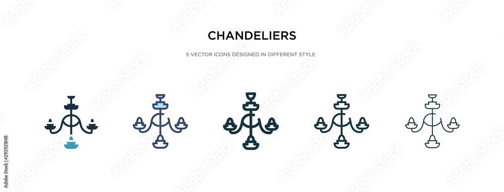 chandeliers icon in different style vector illustration. two colored and black chandeliers vector icons designed in filled, outline, line and stroke style can be used for web, mobile, ui