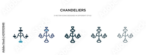 chandeliers icon in different style vector illustration. two colored and black chandeliers vector icons designed in filled, outline, line and stroke style can be used for web, mobile, ui