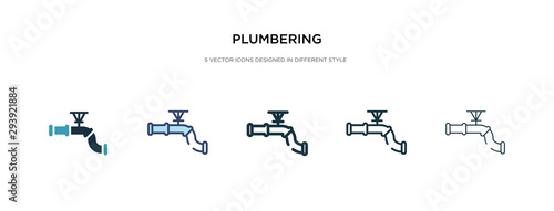 plumbering icon in different style vector illustration. two colored and black plumbering vector icons designed in filled, outline, line and stroke style can be used for web, mobile, ui