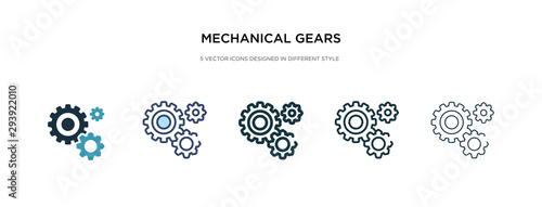 mechanical gears icon in different style vector illustration. two colored and black mechanical gears vector icons designed in filled, outline, line and stroke style can be used for web, mobile, ui photo