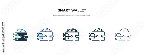 smart wallet icon in different style vector illustration. two colored and black smart wallet vector icons designed in filled, outline, line and stroke style can be used for web, mobile, ui