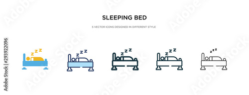 sleeping bed icon in different style vector illustration. two colored and black sleeping bed vector icons designed in filled, outline, line and stroke style can be used for web, mobile, ui