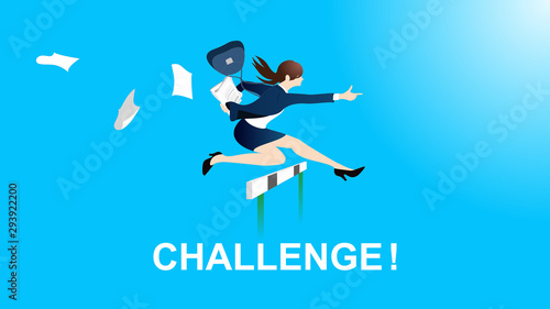 Woman jumping over hurdle