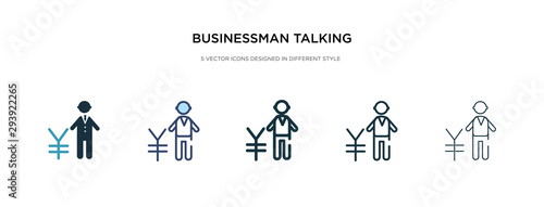 businessman talking about yen icon in different style vector illustration. two colored and black businessman talking about yen vector icons designed in filled, outline, line and stroke style can be