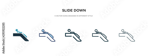 slide down icon in different style vector illustration. two colored and black slide down vector icons designed in filled, outline, line and stroke style can be used for web, mobile, ui