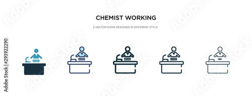 chemist working icon in different style vector illustration. two colored and black chemist working vector icons designed in filled, outline, line and stroke style can be used for web, mobile, ui