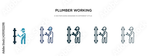 plumber working icon in different style vector illustration. two colored and black plumber working vector icons designed in filled, outline, line and stroke style can be used for web, mobile, ui