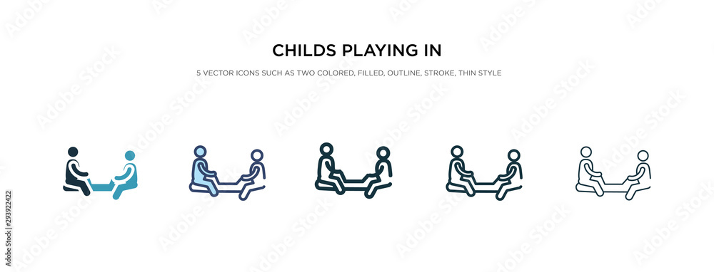childs playing in playgrpound icon in different style vector illustration. two colored and black childs playing in playgrpound vector icons designed filled, outline, line and stroke style can be
