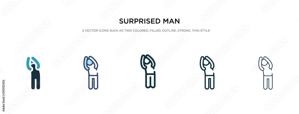 surprised man icon in different style vector illustration. two colored and black surprised man vector icons designed in filled, outline, line and stroke style can be used for web, mobile, ui surprised man icon in different style vector illustration. two colored and black surprised man vector icons designed in filled, outline, line and stroke style can be used for web, mobile, ui