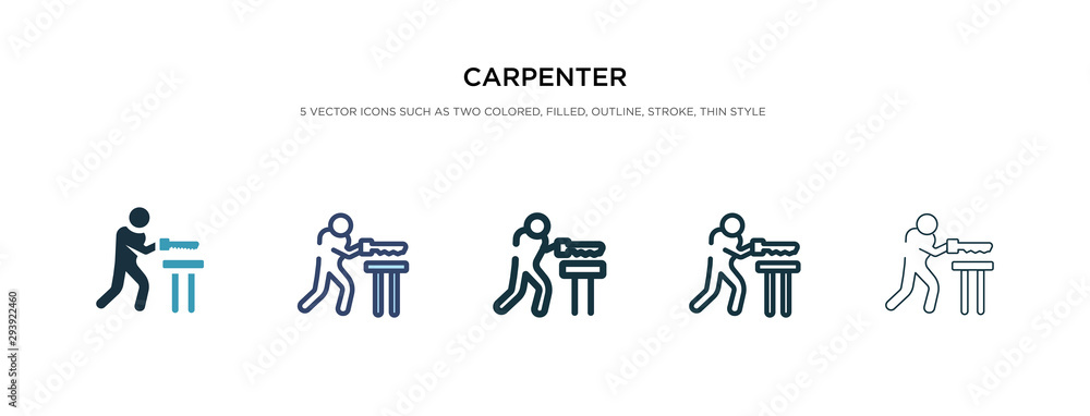 carpenter icon in different style vector illustration. two colored and black carpenter vector icons designed in filled, outline, line and stroke style can be used for web, mobile, ui carpenter icon in different style vector illustration. two colored and black carpenter vector icons designed in filled, outline, line and stroke style can be used for web, mobile, ui